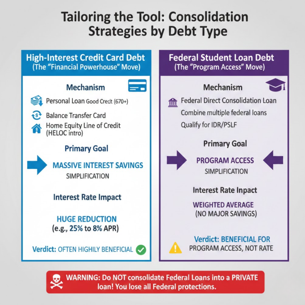 What is consolidate debt and strategies by its type