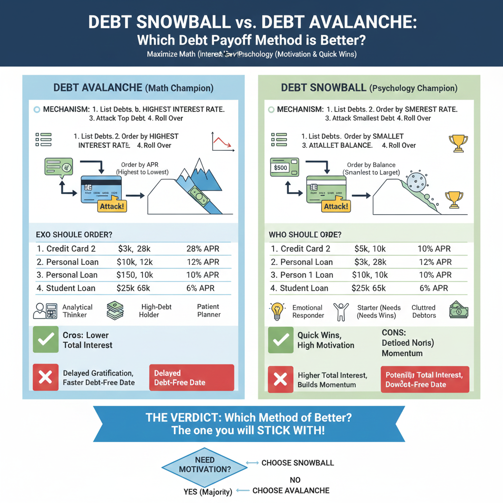 Flowchart showing Debt Snowball vs Debt Avalanche: Which Method is Better?