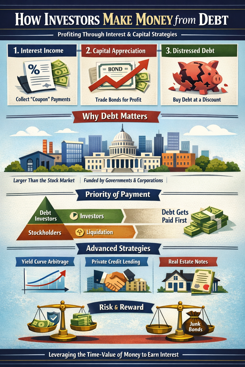 Which statement best describes how an investor makes money off debt?